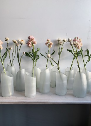 Upcycled wine bottle matte vase with oblique cut, eco friendly home decor, glass vase, matte vase, minimalist vase5 photo