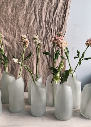Upcycled wine bottle matte vase with oblique cut, eco friendly home decor, glass vase, matte vase, minimalist vase6 photo