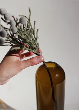 Upcycled brown wine bottle vase with matte heart, eco friendly home decor, glass vase, matte vase, minimalist vase2 photo