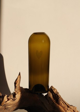 Upcycled brown wine bottle vase with matte heart, eco friendly home decor, glass vase, matte vase, minimalist vase3 photo