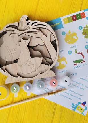 Joyki 3d wooden coloring book creativity kit «Pumpkin with fox»6 photo