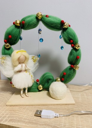 Children's original nightlight with an angel and a green wreath, a unique gift for babies10 photo