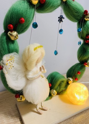 Children's original nightlight with an angel and a green wreath, a unique gift for babies7 photo