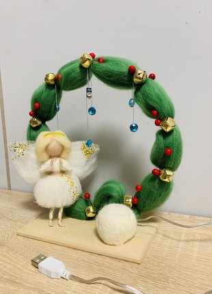 Children's original nightlight with an angel and a green wreath, a unique gift for babies8 photo