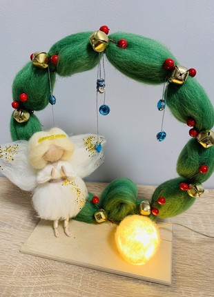 Children's original nightlight with an angel and a green wreath, a unique gift for babies9 photo