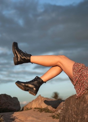 Black leather combat boots with ruble sole7 photo