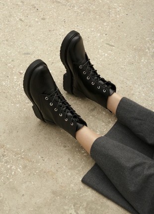 Black leather combat boots with ruble sole4 photo
