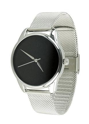 Ziz clock minimalism black on a metal bracelet (silver)