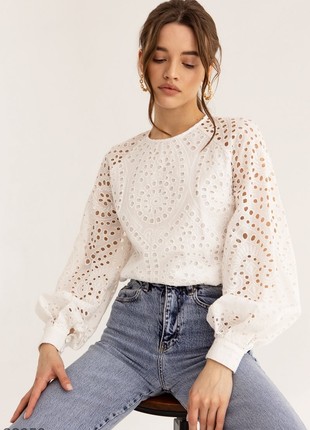 WHITE ROMANTIC STITCHED BLOUSE GEPUR