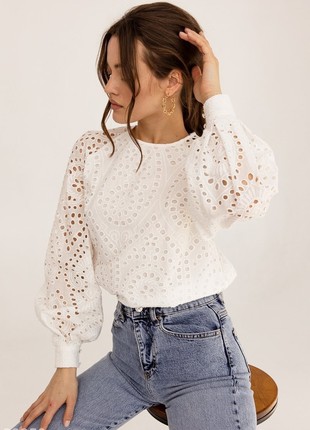 WHITE ROMANTIC STITCHED BLOUSE GEPUR3 photo