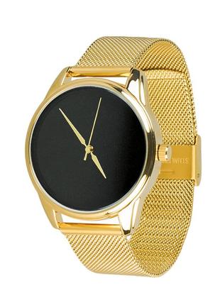 Ziz clock minimalism black on a metal bracelet (gold)
