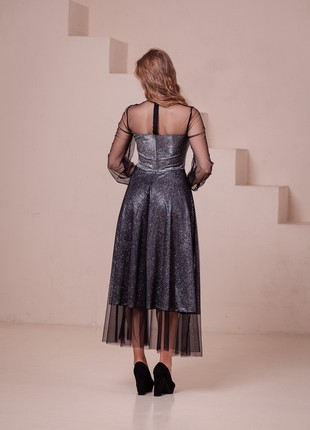 Shiny elegant silver black dress with long sleeves6 photo