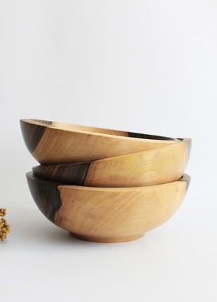 large ramen bowl set, wooden cereal bowl, handmade pasta bowl, rustic dinnerware set, berry bowl