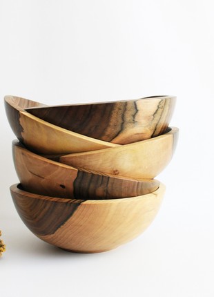 wooden salad bowls, rustic fruit bowl, walnut serving bowl set, handmade wood dinnerware, berry bowls