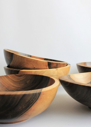 wooden salad bowls, rustic fruit bowl, walnut serving bowl set, handmade wood dinnerware, berry bowls8 photo
