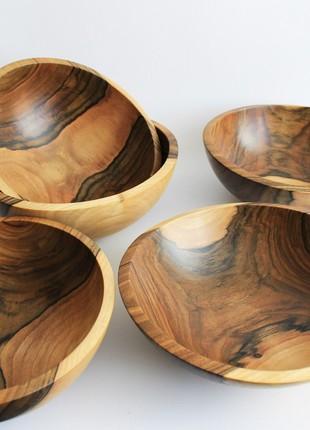 wooden salad bowls, rustic fruit bowl, walnut serving bowl set, handmade wood dinnerware, berry bowls7 photo