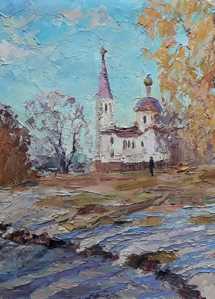 Oil painting Winter landscape with a temple Serdyuk Boris Petrovich nSerb156