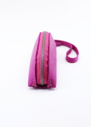 Women's Leather Half Round Glasses/ Sunglasses Case with Zipper and Hand Strap/ Pink/ 040052 photo