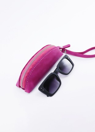 Women's Leather Half Round Glasses/ Sunglasses Case with Zipper and Hand Strap/ Pink/ 040059 photo