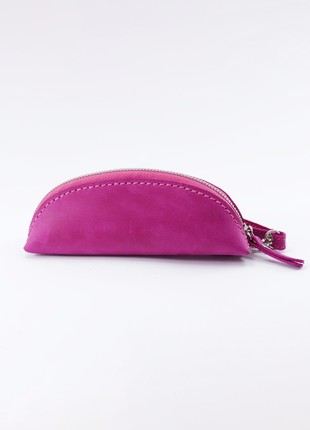 Women's Leather Half Round Glasses/ Sunglasses Case with Zipper and Hand Strap/ Pink/ 040053 photo