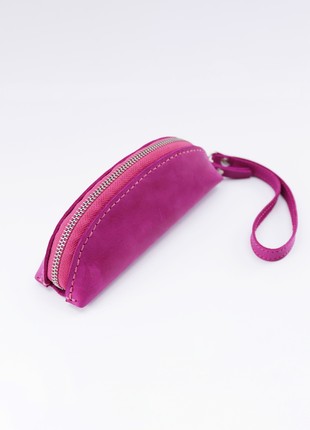 Women's Leather Half Round Glasses/ Sunglasses Case with Zipper and Hand Strap/ Pink/ 040051 photo