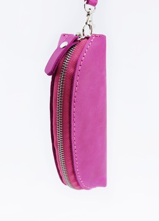Women's Leather Half Round Glasses/ Sunglasses Case with Zipper and Hand Strap/ Pink/ 040057 photo