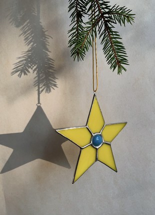 Yellow stained glass star, Suncatcher, Christmas decor, Gift Tree Ornaments, Moravian star1 photo