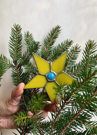 Yellow stained glass star, Suncatcher, Christmas decor, Gift Tree Ornaments, Moravian star2 photo