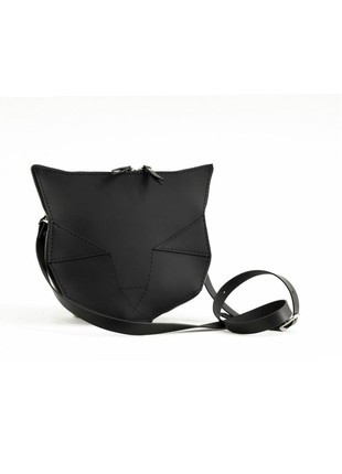 Cat leather bag in black color
