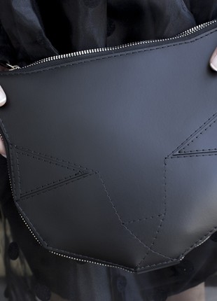 Cat leather bag in black color4 photo