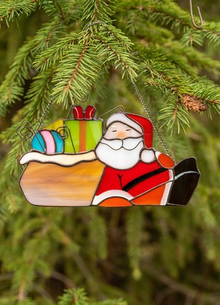 Santa stained glass Christmas decorations