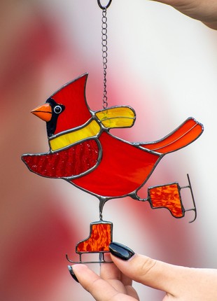 Christmas cardinal stained glass window hangings2 photo