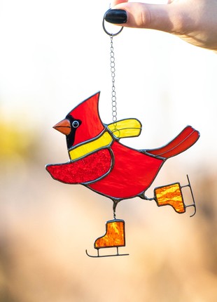 Christmas cardinal stained glass window hangings