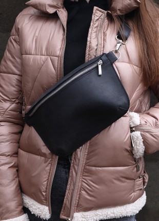 Leather Fanny Pack for men/ black bum bag/ unisex waist bag/ banana bag / M-010274 photo