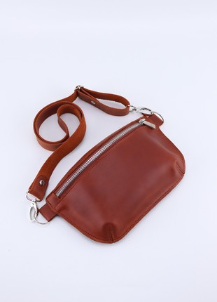 Handmade leather shoulder bag, waist bag, banana bag / Brown - 1027-S2 photo