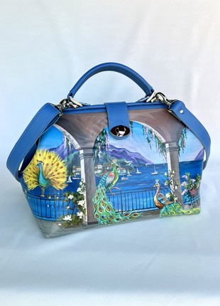 Blue leather bag in style Doctor bag