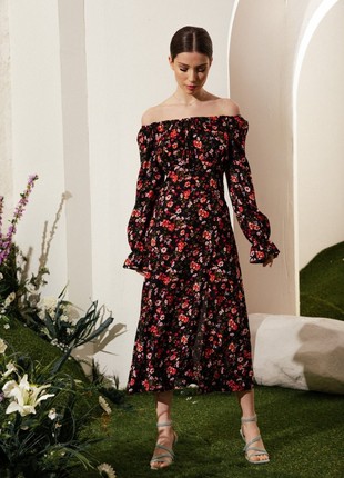 BLACK FLORAL DRESS WITH SLIT GEPUR3 photo