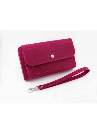 Womens crossbody leather bag-wallet with pocket for cell phone/ Pink - 01011
