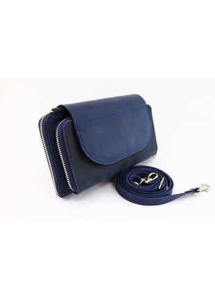 Leather crossbody wallet for iphone 14 / Blue - 01022