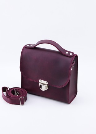 Womens leather shoulder bag/ Small briefcase with top handle/ Purple - 010345 photo