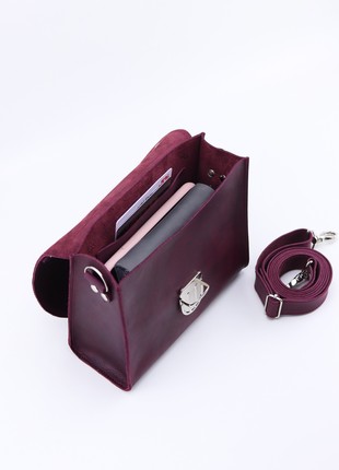 Womens leather shoulder bag/ Small briefcase with top handle/ Purple - 010346 photo