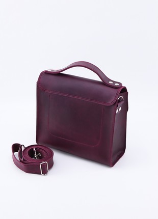 Womens leather shoulder bag/ Small briefcase with top handle/ Purple - 010348 photo