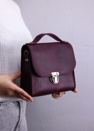Womens leather shoulder bag/ Small briefcase with top handle/ Purple - 010344 photo