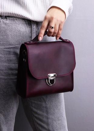 Womens leather shoulder bag/ Small briefcase with top handle/ Purple - 010342 photo