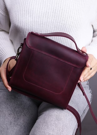 Womens leather shoulder bag/ Small briefcase with top handle/ Purple - 010343 photo