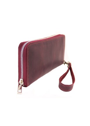 Women's Handmade Long Leather Wallet with Hand Strap/ Purple/ 03011