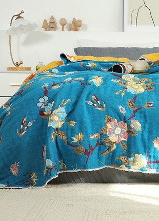 Bedspread 200x230 cm Iev-Style  A27 4-layer muslin "Plum blossom" (2706525)