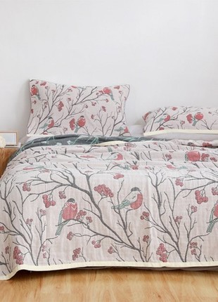 Bedspread 200x230 cm and 2 pillowcases 50x75 cm set Iev-Style A23 4-layer muslin "Bullfinch" (2706508)