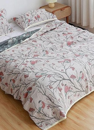 Bedspread 200x230 cm and 2 pillowcases 50x75 cm set Iev-Style A23 4-layer muslin "Bullfinch" (2706508)2 photo