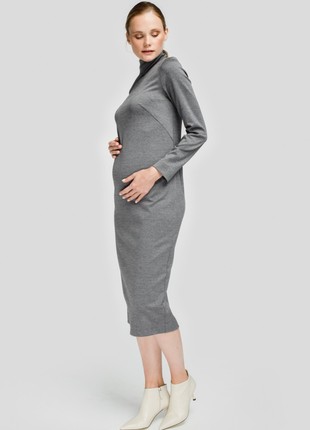 Gray sheath maternity-friendly midi dress2 photo